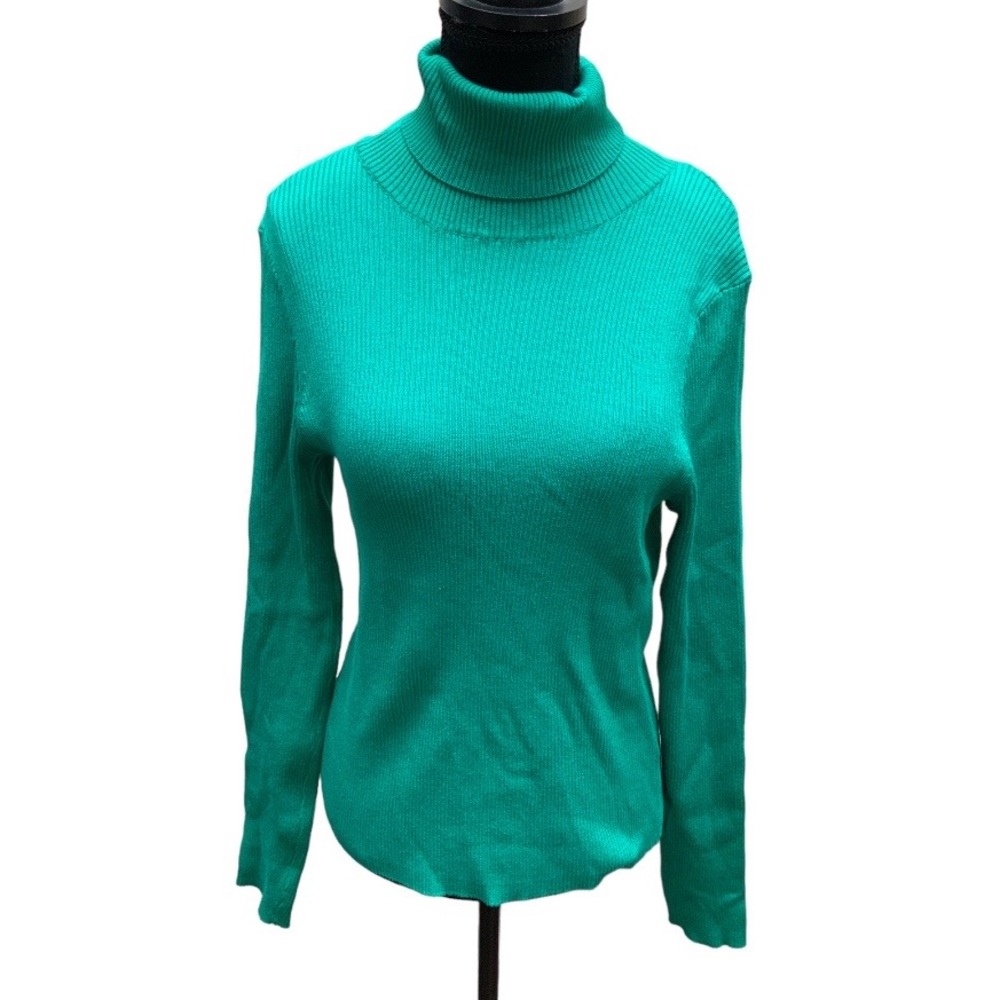 H&M Green Turtle Neck Cowl Pull on Long Sleeve Knit Sweater Women’s size Medium